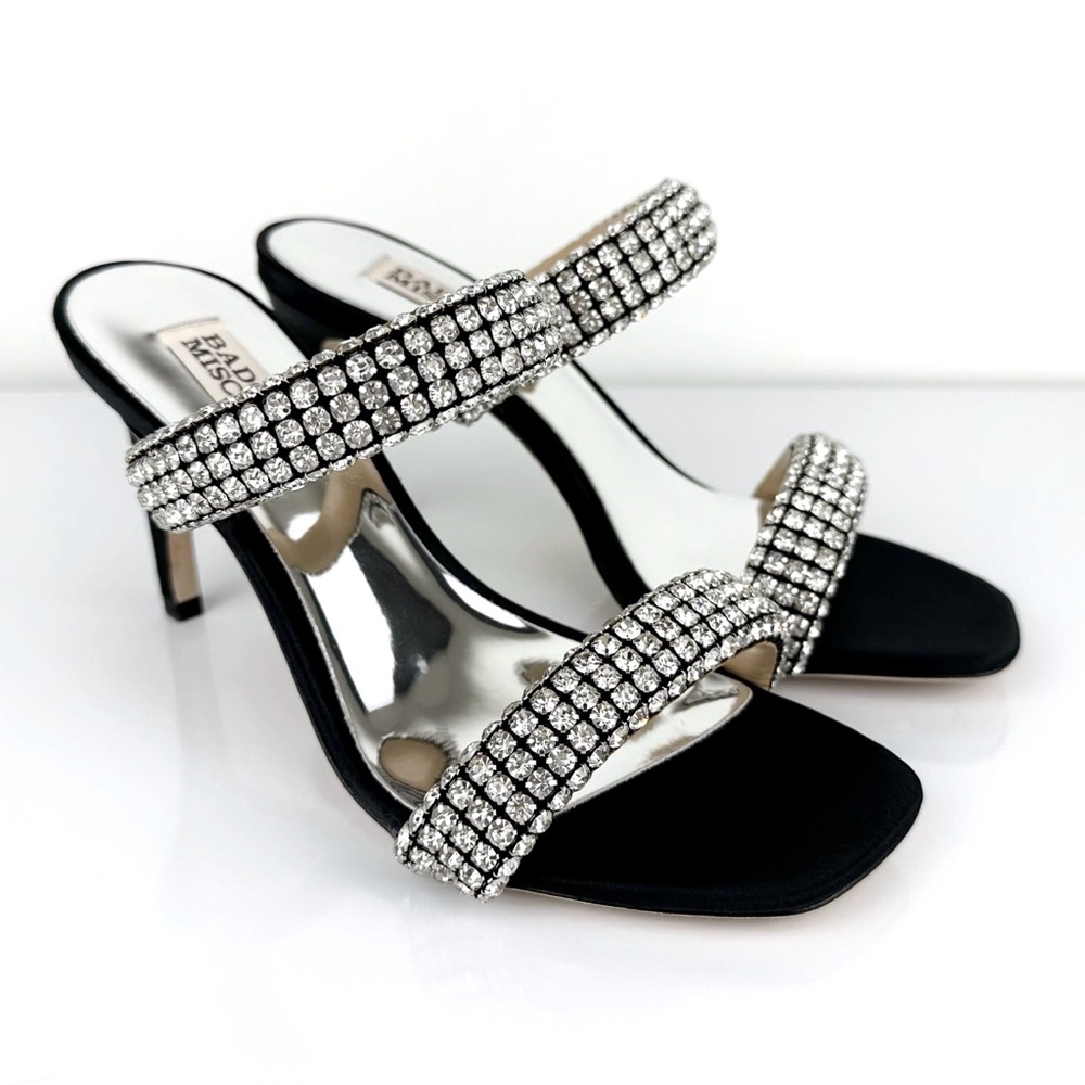 Badgley Mischka Women's Sade Jeweled Double Band Heeled Sandals Black Size 6 - Picture 4 of 11